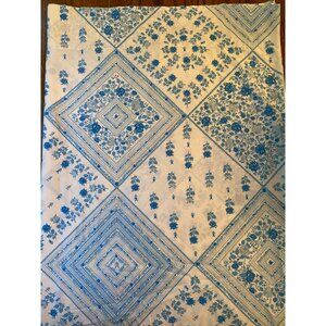 Vintage Blue & White Perma-Prest Full Flat Sheet With Floral & Geometric Pattern